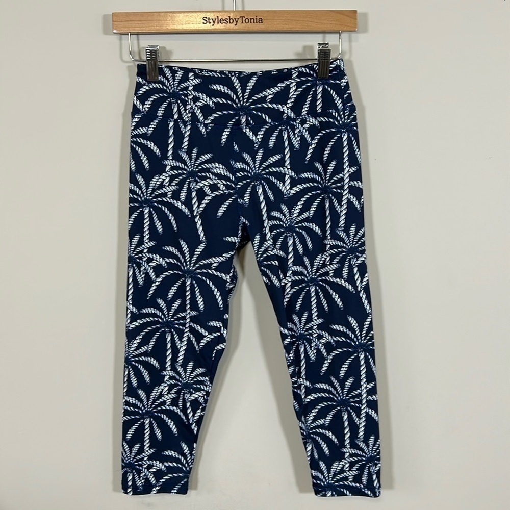 Lulu B Palm Tree Print Capri Legging Navy Blue Stretch UPF Sz XS